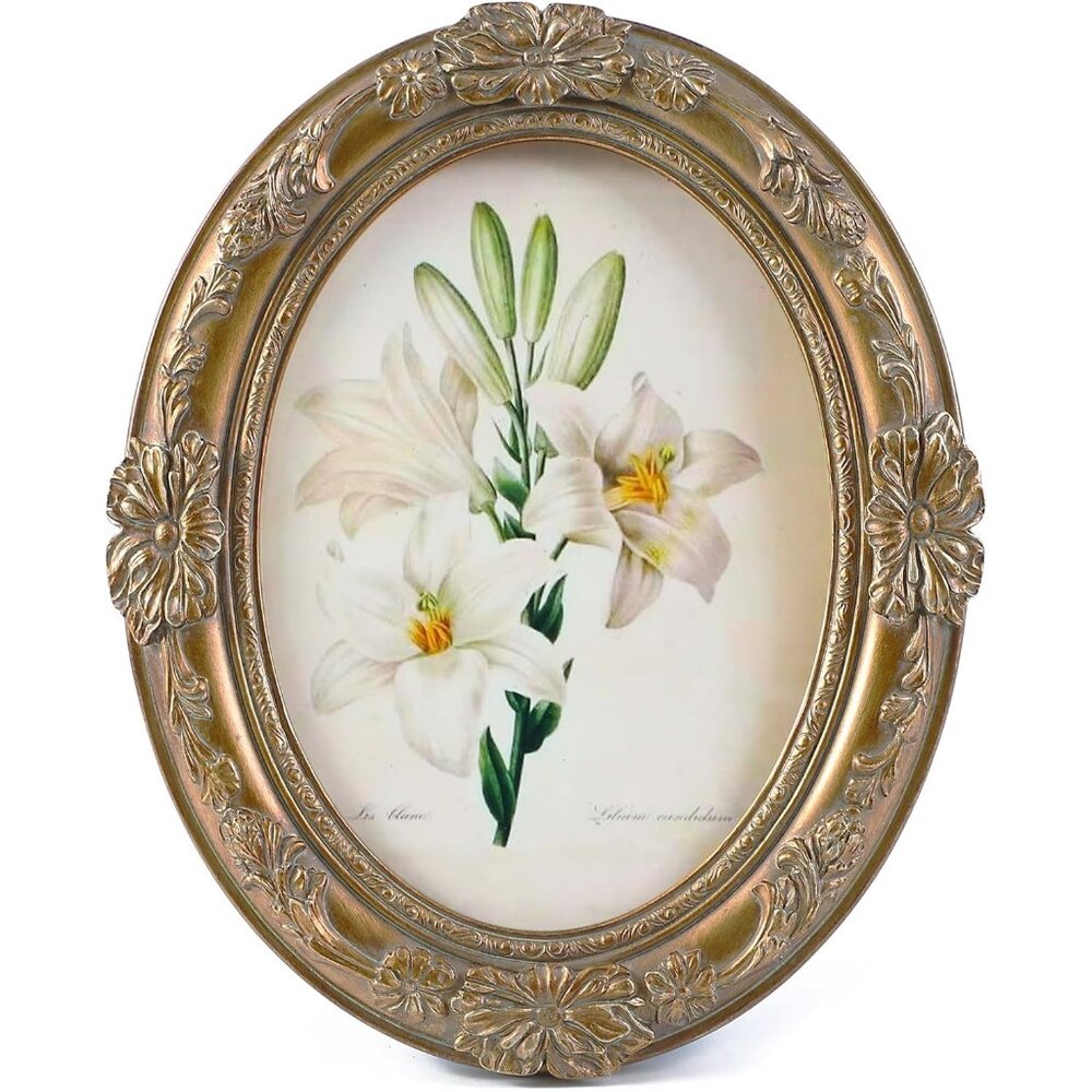 4x6 Oval Bronze Antique Ornate Picture Frames With Embossed Flower Wall Decor